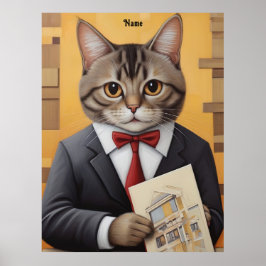 Poster Gato de Negócios Engraçado do Arquiteto de Gato El