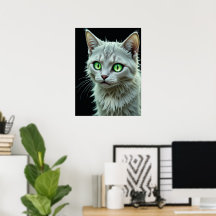 Gato de Olho Verde Retrato Místico Gato Arte