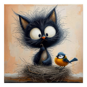 Pôster Gato de olhos largos esmagado segurando um verme p