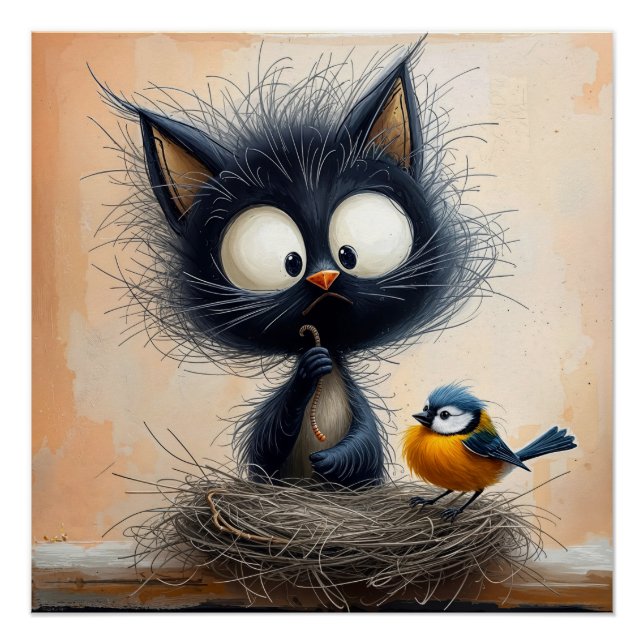 Pôster Gato de olhos largos esmagado segurando um verme p (Frente)