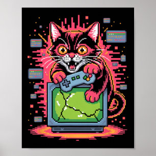 Poster Gato de Pixel Fúria Jogador Retro Erro em Estilo 8