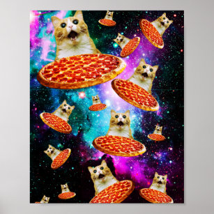 Poster Gato de pizza espacial engraçado