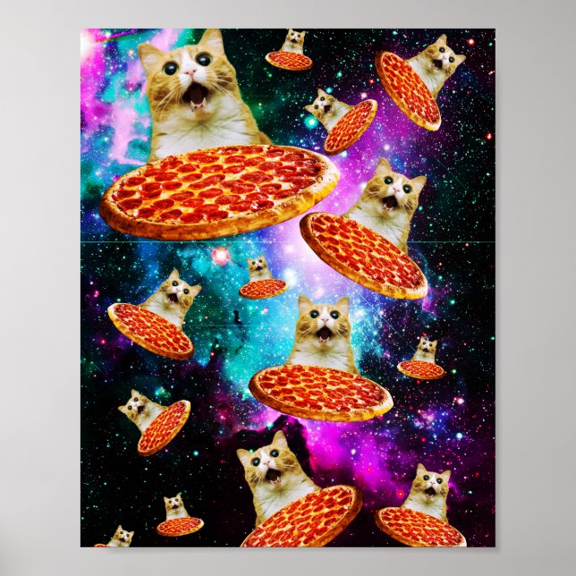 Poster Gato de pizza espacial engraçado (Frente)