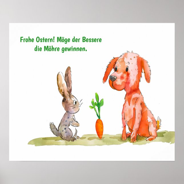 Poster Gato de Quadrinhos de Aquarela com Coelhinho de Pá (Frente)