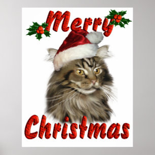 Pôster Gato de racum de Maine do Feliz Natal