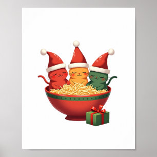 Poster Gato de Ramen de Natal Anime Papai Noel Meow Kitty