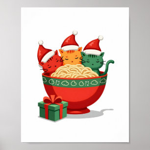 Poster Gato de Ramen de Natal Papai Noel Anime Meow Kitty