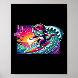 Poster Gato de Surf Prancha de Surf Diversão Longa Pranch