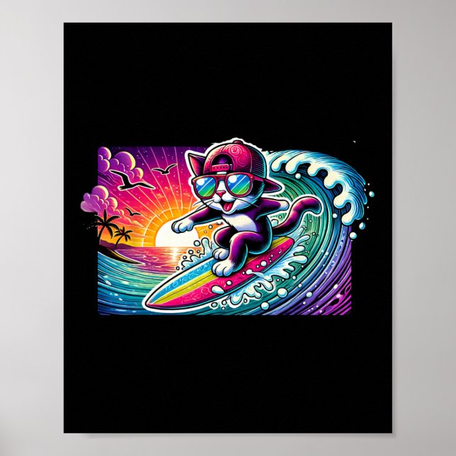 Poster Gato de Surf Prancha de Surf Diversão Longa Pranch (Frente)