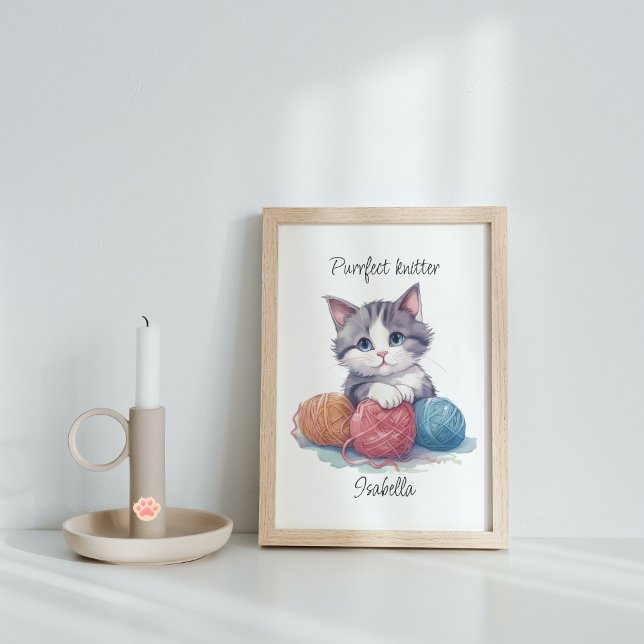 Poster Gato de tricô Puro Personalizado para Amantes de F (A great poster for anyone who loves cats and knitting. )