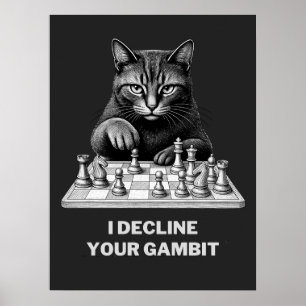 Poster Gato de Xadrez Recusa Seu Gambito