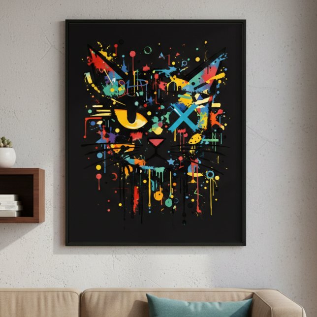 Poster Gato Dinâmico com Salpicos de Tinta Rosto Decorati (Criador carregado)