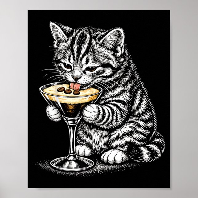 Poster Gato Divertido Café Cauda Arte De Gatinho Com Tint (Frente)