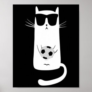 Poster Gato Divertido Usando Óculos de Sol a Jogar Futebo