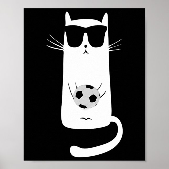 Poster Gato Divertido Usando Óculos de Sol a Jogar Futebo (Frente)