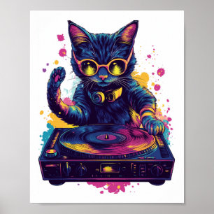 Poster Gato DJ Funky � Festa da Kitty de Disco Retro