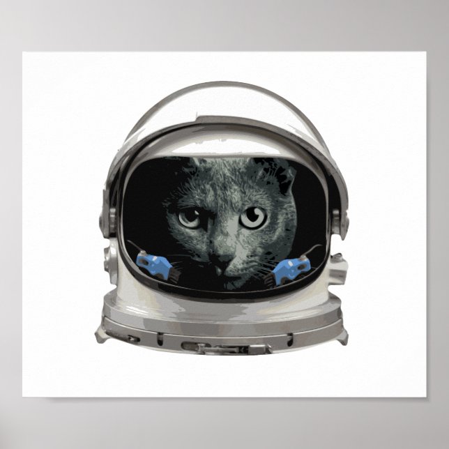 Poster Gato do Astronauta do Capacete Espacial (Frente)