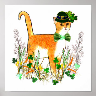 Pôster Gato do dia de St Patrick