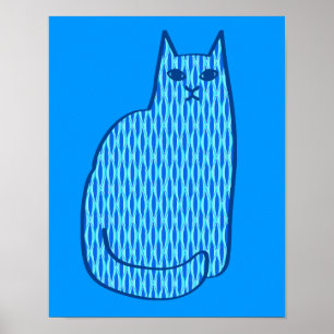 Pôster Gato do meio século, cobalto e luz modernos - azu