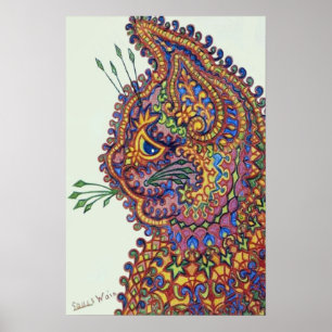 Pôster Gato do papel de parede da fantasia de Louis Wain
