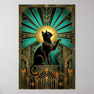 Poster Gato do Trono Esmeralda Art Deco Halo