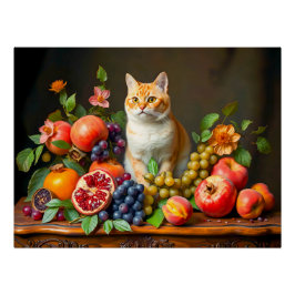 Pôster Gato Doméstico Entre Frutas e Flores
