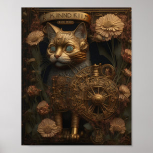 Poster Gato Dourado Gótico Steampunk