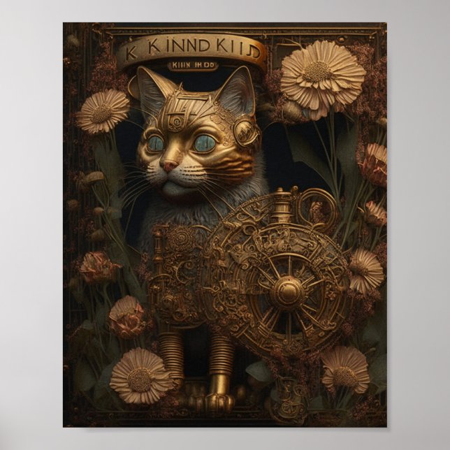Poster Gato Dourado Gótico Steampunk (Frente)