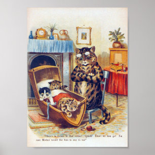 Poster Gato Dozinho e Gato Bebê, Louis Wain
