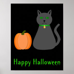 Poster Gato e Abóbora de Halloween Bonitos Personalizados