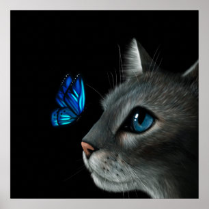 Poster Gato e Borboleta Azul