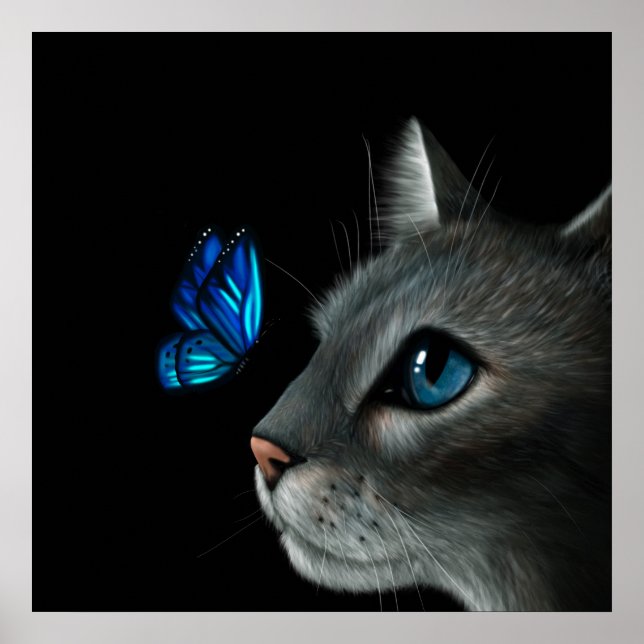 Poster Gato e Borboleta Azul (Frente)