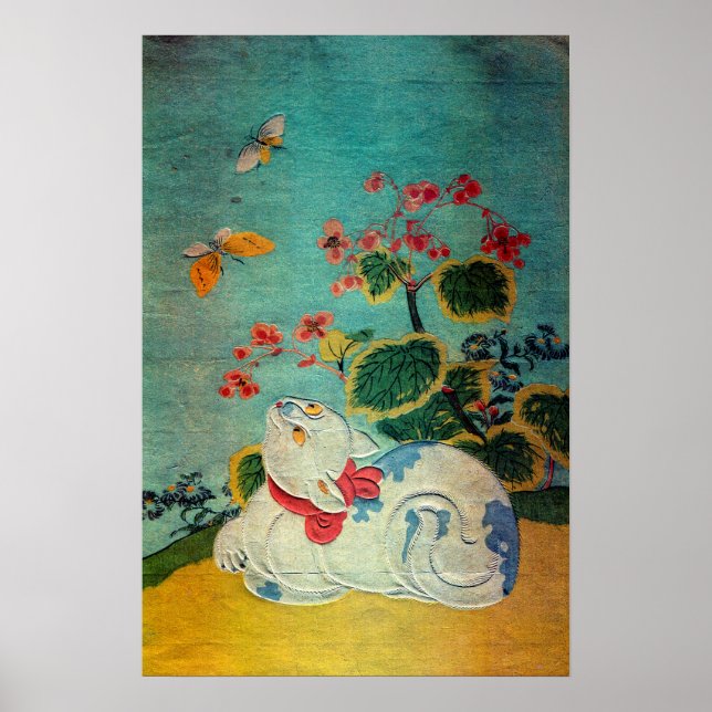 Poster Gato e Borboleta, Suzuki Harunobu (Frente)