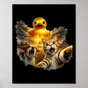 Poster Gato e cachorro assustados com design de pato de b