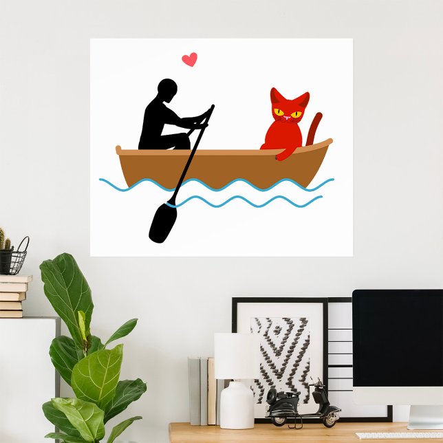 Poster Gato e Chuveiro no Barco Engraçado Pet Lover (Criador carregado)