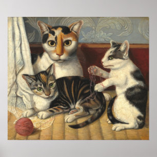 Poster Gato e Gatinhos - Cartaz de Arte Fina Americana