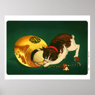 Poster Gato e Lanterna Kobayashi Kiyochika 1886