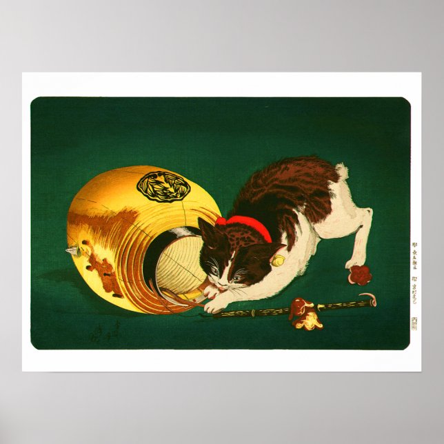 Poster Gato e Lanterna Kobayashi Kiyochika 1886 (Frente)