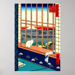 Pôster Gato e Monte Fuji 1857