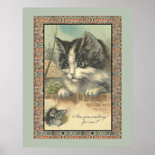 Poster Gato e rato vintage "esperando por mim?"