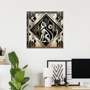Poster Gato Elegante Amantes do Art Deco