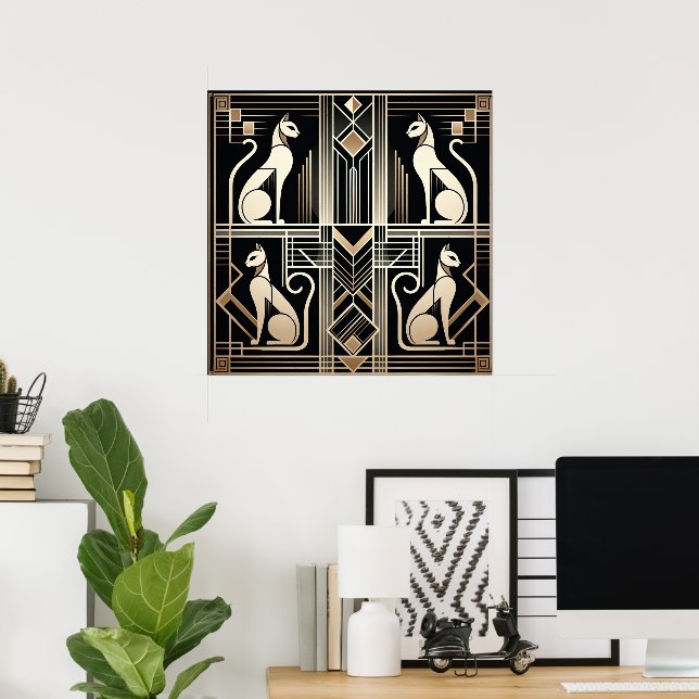 Poster Gato Elegante Amantes do Art Deco (Escritório em casa)