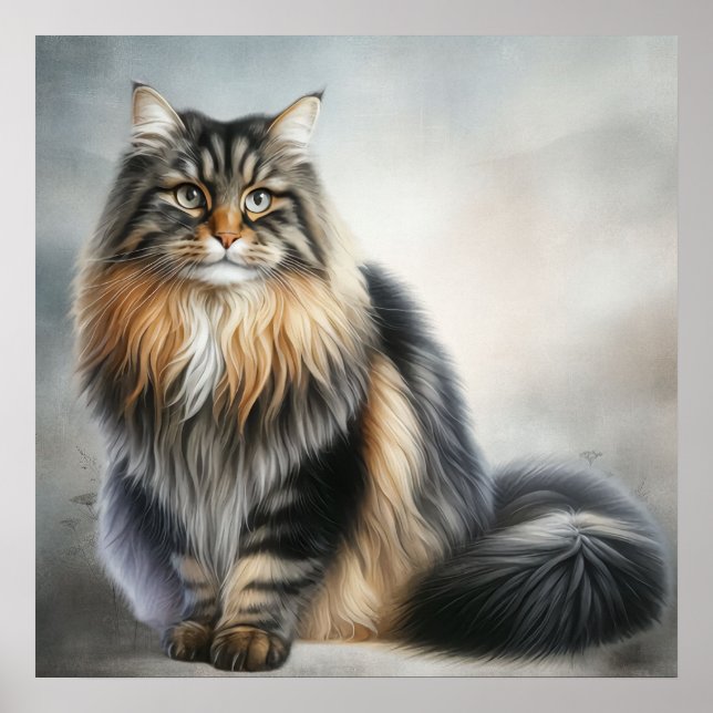 Poster Gato Elegante de Cabelo Longo (Frente)