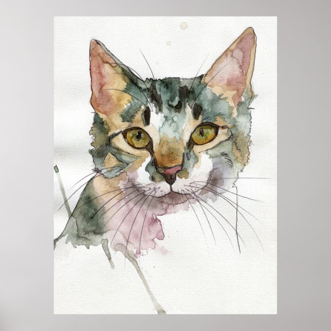 Poster Gato em Aquarela (Frente)