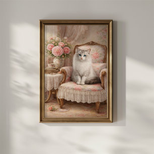 Poster Gato em Poltrona Floral