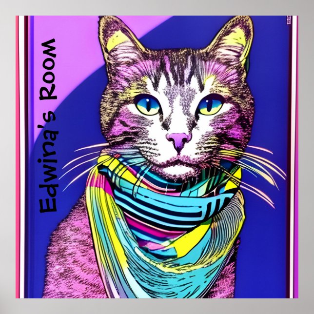 Poster Gato em Scarf. Nome/texto editável (Frente)
