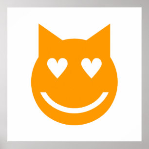 Pôster Gato Emoji De Olhos Moldados Pelo Coração