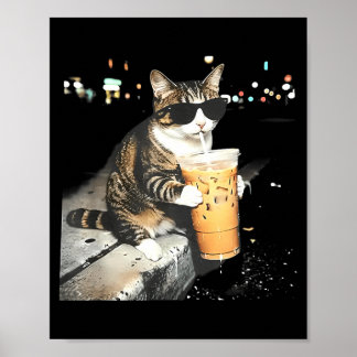 Poster Gato engraçado bebendo café gelado