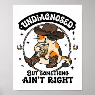 Poster Gato Engraçado Chapéu de Cowboy Café Gelado Saúde