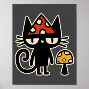 Poster Gato Engraçado Com Chapéu de Cogumelo Gato Preto C
